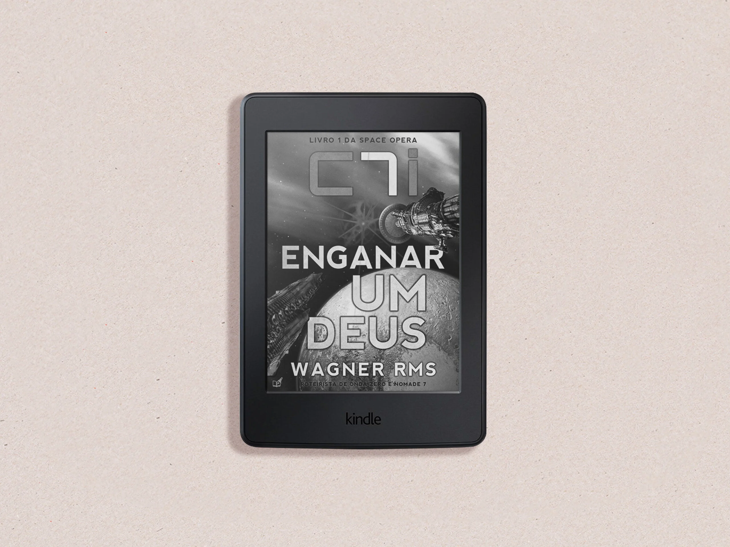 Capa do ebook 1 da space Opera C7i, temporada Ato de Fé, com nave de passageiros terrestre e nave alienígena sobrevoando Plutão.
