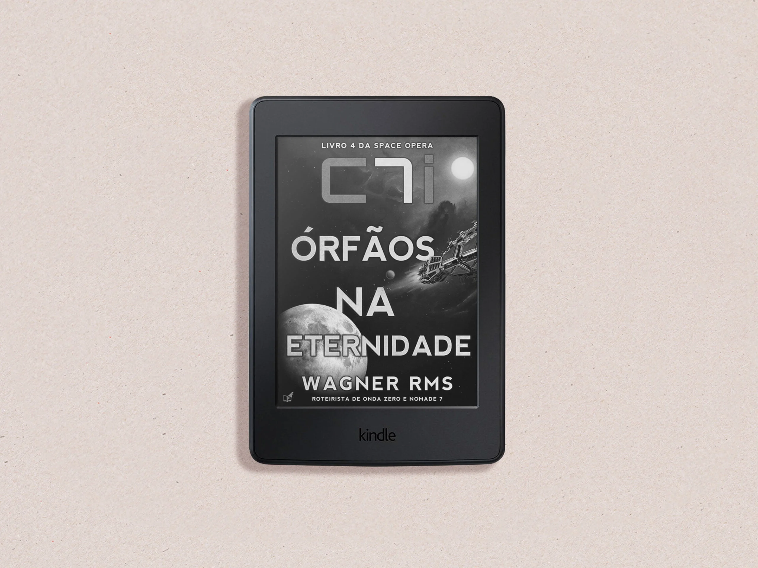 Capa do ebook 4 da space Opera C7i, temporada Ato de Fé, com nave partindo rumo aos outros mundos do Sistema Solar a partir da Lua da Terra.