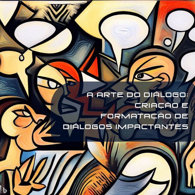 Imagem ilustra artigo sobre a arte do diálogo, a escrita criativa de diálogos, mostra figuras com balões de quadrinhos com estilo Pablo Picasso.