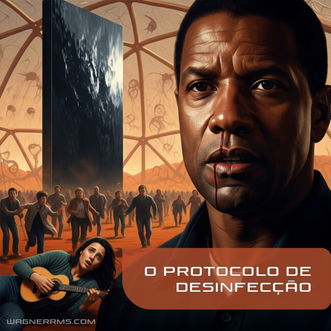 Ilustração do conto o protocolo de desinfeção mostra Marcus Stone encarando seu destino como destruidor de mundos.